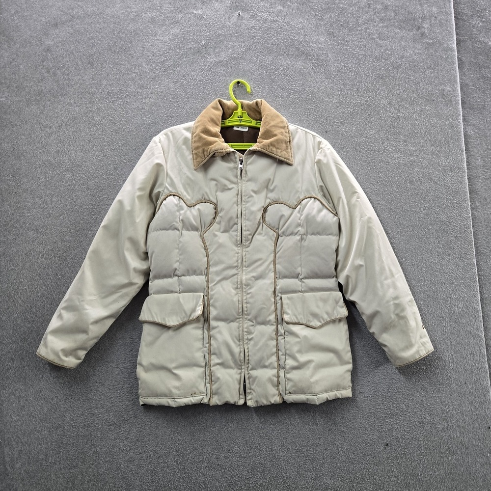 VINTAGE Gerry Women Jacket 14 Beige Goose Down Quilted Puffer Made In USA READ